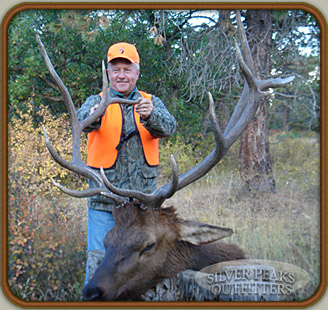 Dale took a very unique 6 pt Bull Elk with his muzzleloader while big game hunting with Silver Peaks Outfitters at Archery & Muzzleloader Hunting Camp #3 Dale took a very unique 6 pt Bull Elk with his muzzleloader while big game hunting with Silver Peaks Outfitters at Archery & Muzzleloader Hunting Camp #3